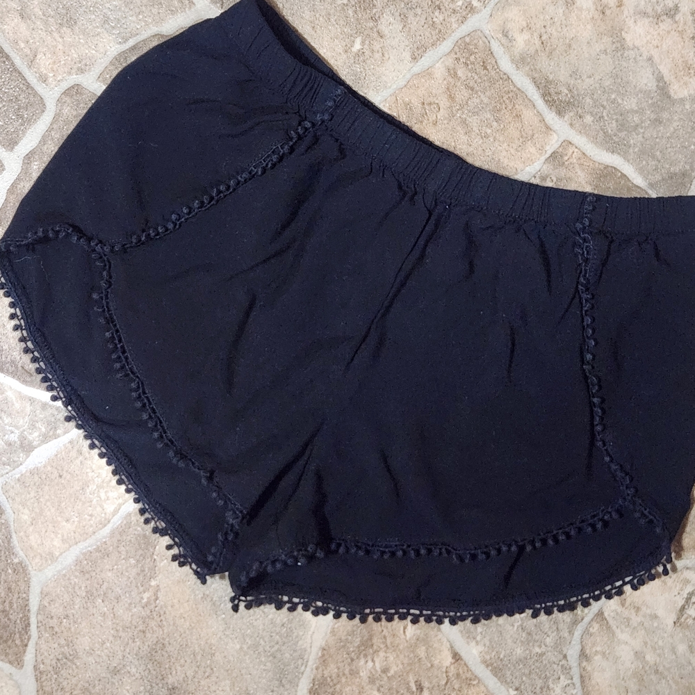 Express Navy High Waist Pom-Pom Trim Shorts